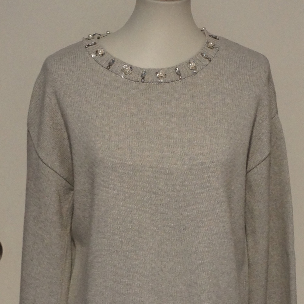 CLICHE  Vintage Women's‎ Gray Rhinestones, Sequins and Pearls Sweater XL.